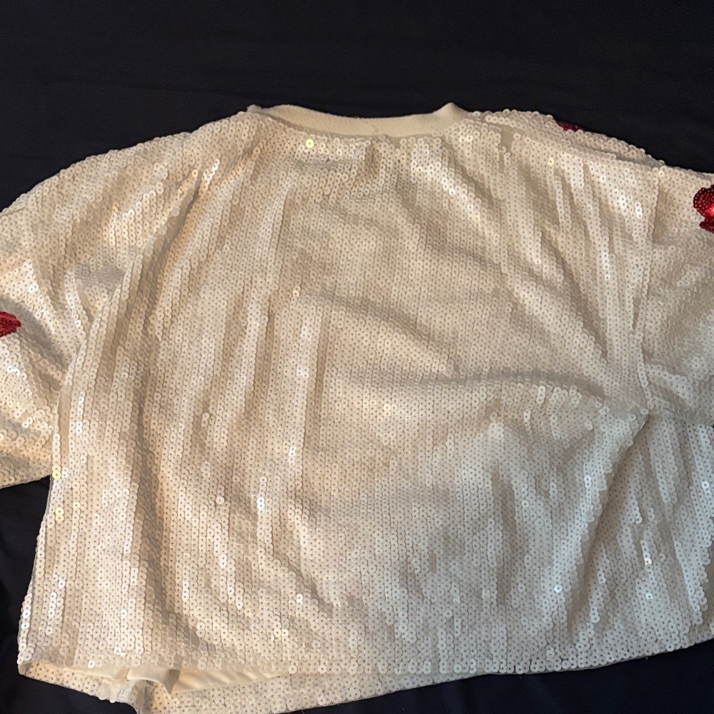 White Sequin Heart Crop Top - Picture 3 of 4